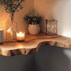 Wholesale <strong>Rustic</strong> Live Edge <strong>Corner</strong> Floating Shelf Christmas Wall <strong>Shelving</strong> Solid Wood Slab Invisible Wall Mounted Shelves - Product Image 4