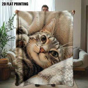 Warm Tabby Cat Nap Flannel <b>Blanket</b> Throw <b>Blanket</b> Nap <b>Blanket</b> Fade Resistant Lightweight for Home Office Nap Custom Print OEM ODM - Product Image 3