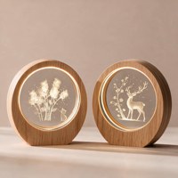 Lampe de chevet en verre gravé au laser avec base en bois LED, lumière de nuit en cristal, cadeau romantique pour la Saint-Valentin, mariage, décoration de la maison
