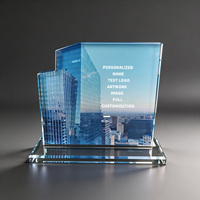 Plaque en cristal bleu Neelpure 183432, taille personnalisée disponible, forme de bâtiment, pour souvenir ou objet de collection