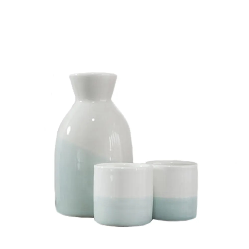 Two Tone Kleur Keramische Sake Fles Set Met Cups