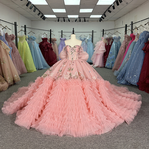 ชุดแต่งงานทรงเจ้าหญิงหางยาวประดับโบว์ใหญ่ปักลายสีชมพูหวาน รุ่น Dy6961 ยี่ห้อ Jancember - Product Image 3