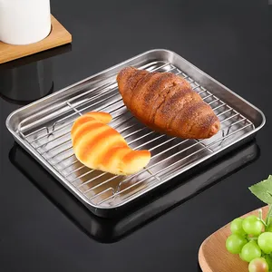 Bandeja para hornear con rejilla de alambre, bandeja para hornear pasteles de acero inoxidable 304, bandeja para barbacoa, placa para horno, rejilla para <span class=keywords><strong>Brownie</strong></span>, herramienta para asar a la parrilla - Product Image 1