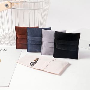 Pochettes à bijoux en velours couleur macaron, carrées, à rabat, pour bagues, avec logos personnalisables pour emballages cadeaux de marque, vente en gros - Product Image 3