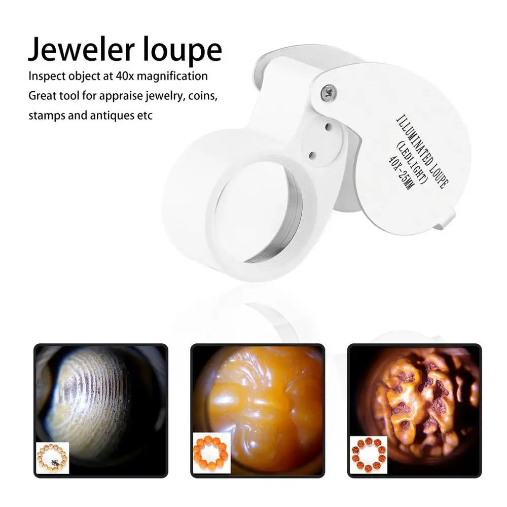 40X Metal Illuminated Jewelry Loop- Magnifier Pocket Folding Magnifying Glass Jewelers Eye Loupe for LED Hole Drop Shipping