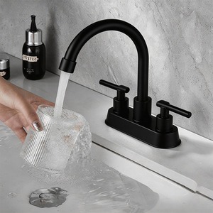 Robinet de lavabo en acier inoxydable 304 avec bec pivotant noir, finition or brossé, mitigeur de lavabo à double poignée pour la maison et l'hôtel - Product Image 2