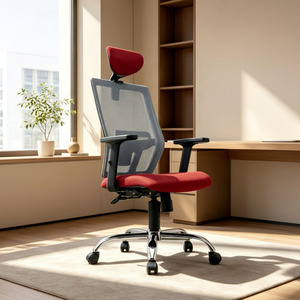 Modern Ergonomic Mesh <b>Office</b> <b>Chair</b> Red Gray Adjustable <b>Armrest</b> Headrest Swivel Chrome Base Manual Contemporary Design AY <b>Office</b> - Product Image 1