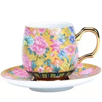 Service à café et à thé en céramique avec poignée et sous-verre, 6 pièces, design rétro de luxe léger, emballage cadeau