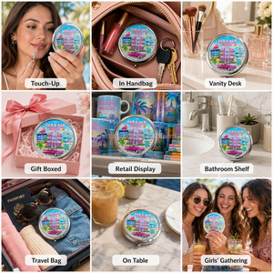 Mini espejos de bolsillo con impresión personalizada, espejo compacto <span class=keywords><strong>para</strong></span> maquillaje, recuerdos de la playa de Miami, venta al por mayor - Product Image 3