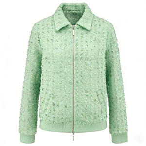 <span class=keywords><strong>Veste</strong></span> en tweed pour femmes grandes tailles avec fermeture éclair sur le devant et col à revers - Product Image 4