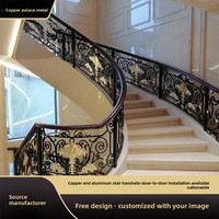 Rampe d'escalier courbée en laiton de style européen pour villa, garde-corps rotatif d'intérieur en alliage d'aluminium de luxe léger