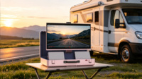 Hub de divertissement portable de 27 pouces, écran tactile Android 14, haut-parleurs doubles de 45 W, Wi-Fi Bluetooth, étui de transport pour le divertissement