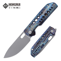 Couteau de poche pliant Hongrui D2 en acier inoxydable avec lame brûlée bleue et manche en acier, idéal pour le camping et un compagnon de voyage indispensable