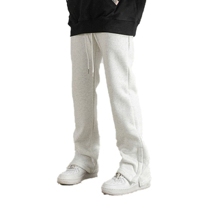 Men's High Quality 420Gsm Cotton French Terry Sweatpants Distressed Wash Streetwear with Elastic Waistband and Flare Pants - Product Image 5