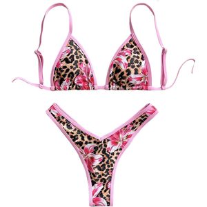 FOXA Women's 2 Piece Leopard Print <b>Bikini</b> Set Floral Triangle <b>String</b> Tie Back High Cut Swimsuit Bathing Suit - Product Image 1