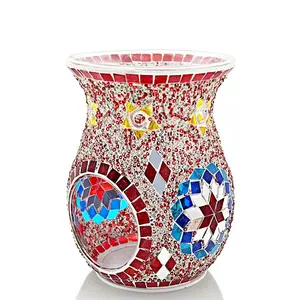Brûleur à huile essentielle en verre mosaïque fabriqué à <span class=keywords><strong>Marrakech</strong></span>, chauffe-cire pour bougies parfumées, chauffe-cire pour huiles essentielles - Product Image 1