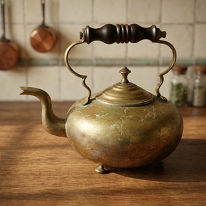 Bouilloire à thé vintage en laiton avec poignée et couvercle en bois, pot à eau en métal - Product Image 4