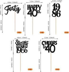 Adornos <span class=keywords><strong>para</strong></span> Cupcakes Negros de <span class=keywords><strong>40</strong></span> Cumpleaños, con Brillantina, <span class=keywords><strong>para</strong></span> Celebrar <span class=keywords><strong>40</strong></span> Años, Decoración <span class=keywords><strong>para</strong></span> Fiestas - Product Image 2