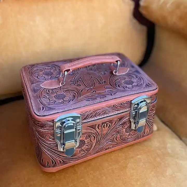 Handgemaakte Western Lederen Sieradenhoes Haar Op Huid Sieraden Houder Cosmetische Tas Eenvoudig Opbergen Organizer Fashion Case Groothandel