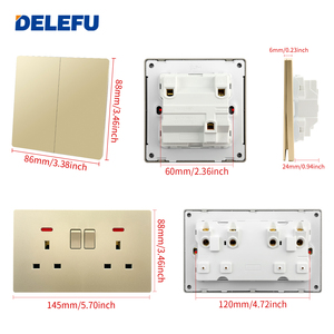 Bảng điều khiển Ổ Cắm Công Tắc Vàng mờ siêu mỏng loại 86, nhà 16A một lỗ điều khiển kép 5 lỗ với đèn neon - Product Image 4