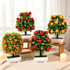 LUYI - Planta Artificial en Maceta de Espuma Plástica, Estilo Moderno, Hecha a Mano, Simulación de Manzana y Naranja, Adornos de Imitación Verde, Envío Rápido - Product Image 1