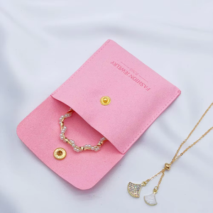Juego de Bolsa y Caja de Joyería de Gamuza Rosa Personalizada, Bolsa de Joyería con Soporte para Pendientes, Bolsa de Joyería con Botón - Product Image 5