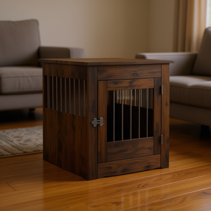 Smoked Oak <b>Dog</b> <b>Crate</b> <b>Medium</b> Size Durable Indoor Pet House Classic Style Rectangle Shape - Product Image 2