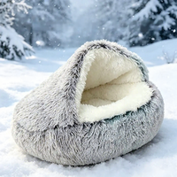 Lit pour animaux de compagnie en forme de coquille, chaud et semi-fermé, lavable en machine, couleur unie, pour chiens et chats, maisonnette douillette, vente en gros