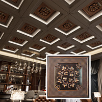 Artistique 3D Faux Peinture Plafond Carreaux PVC Étain Panneau en Cuivre Traditionnel pour Hôtel Café Club Salon Décor PL66 Forme Carrée