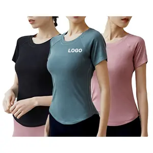 Girl Yoga T Shirt Sports Apparel High Elastic Slim Type Fitness Gym Tops For Women