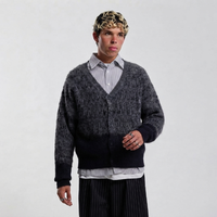 Cardigan en maille pour homme en mohair, respirant, à motif rayé épuré, avec logo personnalisé au dos et au col, idéal pour l'automne