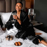 Pyjama et nuisette pour femmes RUIYI, cardigan en satin sexy et élégant, pantalon long à manches longues, noir, haut de gamme, pour l'été