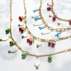 Conjunto de Joyería de Moda de Verano: Pulsera, Collar y Pendientes DIY de Acero Inoxidable con Múltiples Colgantes en Colores Dopamina - Product Image 2