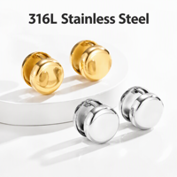 Boucles d'oreilles clous en acier inoxydable 316L pour femmes, clous à charnière, plaqué or 18 carats, argent, hypoallergéniques, épaisses, rondes, en forme de disque