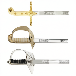 Sabre tactique, épée de cérémonie, poignée en cuir or, argent, chrome, fourreau en acier inoxydable, ceinture faite à la main, logo personnalisé - Product Image 1