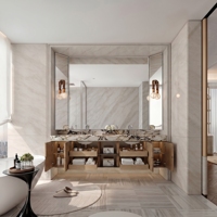 Meuble-lavabo flottant moderne en contreplaqué durable avec double vasque, écologique et luxueux pour salles de bain d'appartements, villas et maisons