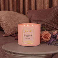 3-Wick-Champagner-Duftkerze Hoc hinten sives Kerzen-Gemüse wachs mit goldenem Deckel Solid Pink Glass Jar