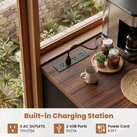 Meuble bar industriel en bois pour café et spiritueux avec mini-réfrigérateur, prise électrique, tiroir de rangement et porte-verres à vin pour cuisine domestique
