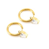 Pear Zircon Charm Hoop Earrings 304 Stainless Steel 18K Gold Vacuum Plated Hinged Round Hoops Black White Red Stone Gift Jewelry