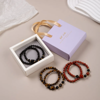Bracelets en pierres précieuses naturelles de 6 mm, quartz rose, lot de 2, faits à la main, en forme de pyramide, bracelet extensible en pierres de guérison