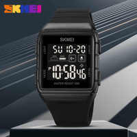 Skmei 1960 jam tangan Analog & Digital pria, arloji olahraga Dial persegi panjang modis 5ATM tahan air dengan tali penyesuaian, Jam Alarm LCD