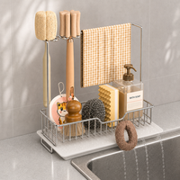 Organisateur d'évier DaS en acier inoxydable avec porte-éponge, plateau d'égouttage, porte-serviettes et support pour liquide vaisselle et brosse
