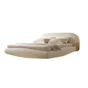 法式奶油色悬浮床羔羊织物卧室家具套装双人设计师软床