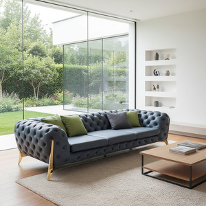 Divano Chesterfield Moderno <span class=keywords><strong>in</strong></span> <span class=keywords><strong>Velluto</strong></span> Rettangolare 1 Posto con Imbottitura <span class=keywords><strong>in</strong></span> Spugna per Soggiorno, Ufficio o Interni di Ville - Product Image 1