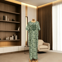 Robe longue maxi caftan à manches courtes pour femmes africaines, grande taille, imprimé floral géométrique, tenue islamique