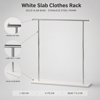 Porte-vêtements autoportant en acier inoxydable chromé avec base en dalle solide blanche, présentoir de vêtements pour la vente au détail, taille personnalisée