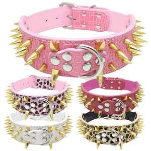 High Quality Adjustable PU Leather <strong>Dog</strong> <strong>Collar</strong> Sharp <strong>Spiked</strong> Studded Rivet Durable Bully Print Pattern for Big <strong>Dogs</strong> - Product Image 2