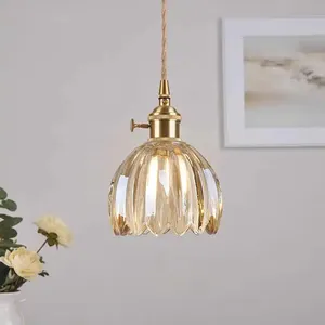 Lampada a Sospensione <span class=keywords><strong>Vintage</strong></span> in Ottone con Paralume in <span class=keywords><strong>Vetro</strong></span> a Tulipano, Luce Regolabile per Isola Cucina, Sala da Pranzo, Corridoio, <span class=keywords><strong>Lampadario</strong></span> - Product Image 3