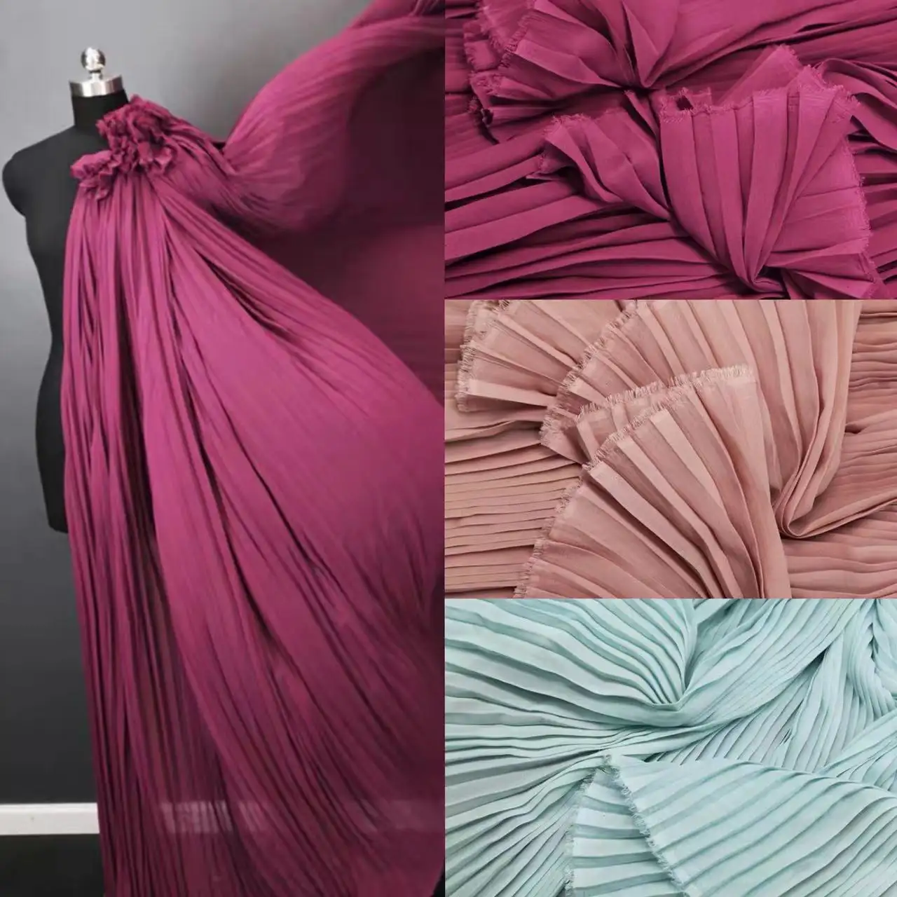 Chiffon Pleated Fabric for Summer Dress Designer Fabric Wholesale Cloth Per Meter Apparel Sewing Diy Pure Polyester Material