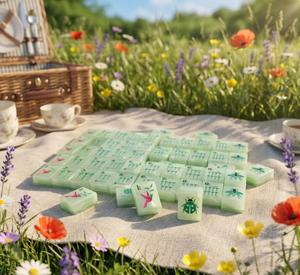 ไพ่มาชชงมัทฉะเพิร์ลแบบอเมริกัน จำนวน 160 ชิ้น ลาย Garden Glow วาดด้วยมือโดยช่างฝีมือ คุณภาพระดับมืออาชีพสำหรับคลับ - Product Image 3